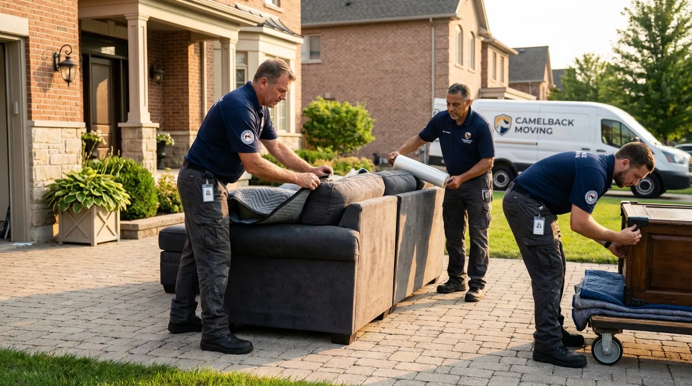 Large estate moving crew wrapping furniture in Gorham, NH